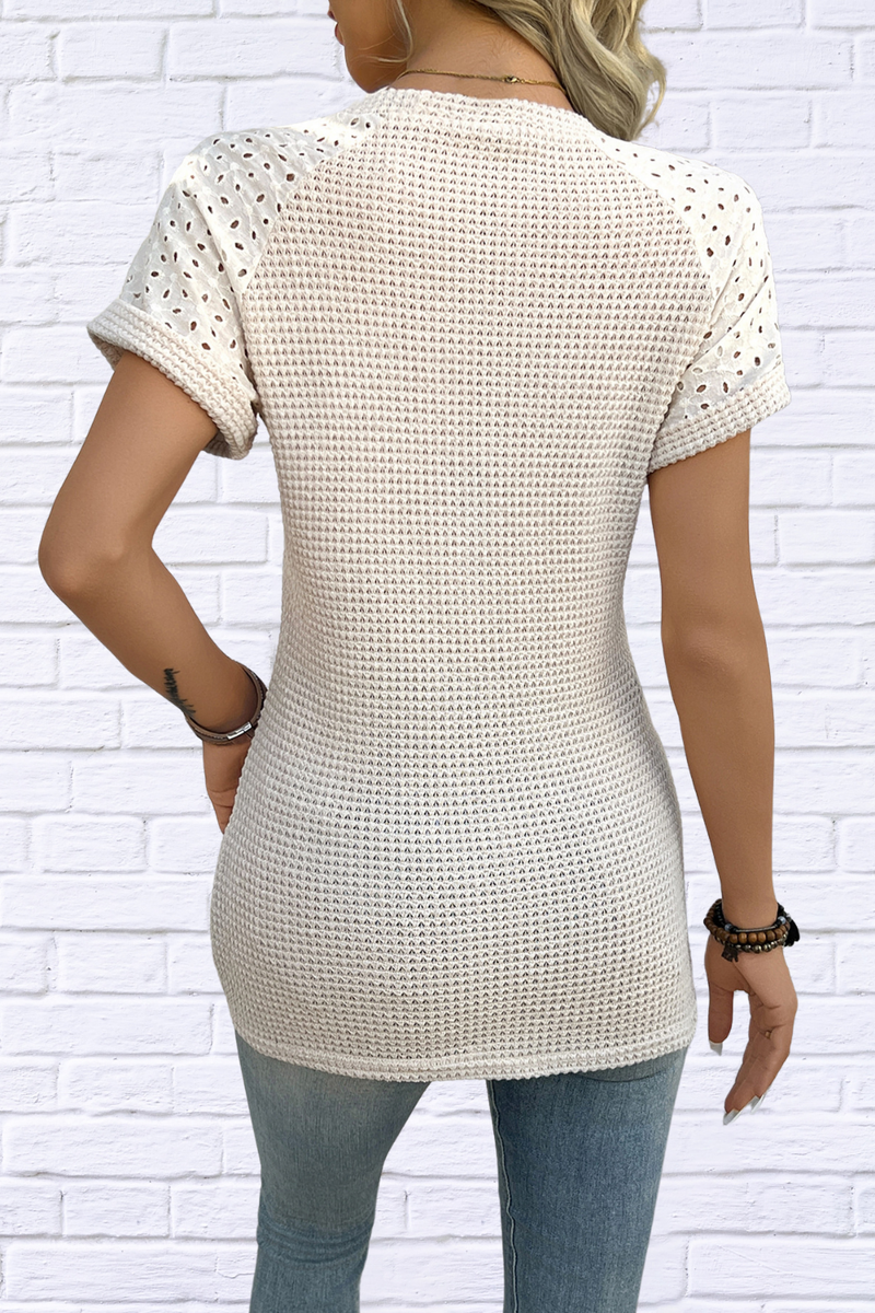 Hollow Out Waffle Knit Short Sleeve T-Shirt