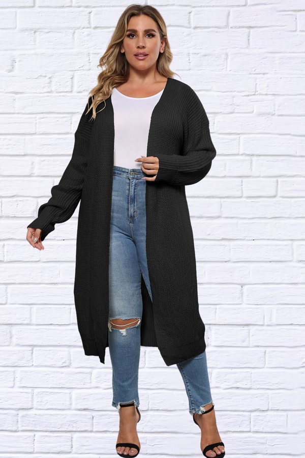 Woman's Black Plus Size Open Front Long Sleeve Cardigan