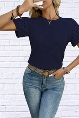 Hollow Out Waffle Knit Short Sleeve T-Shirt