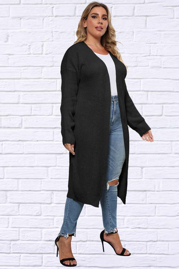 Woman's Black Plus Size Open Front Long Sleeve Cardigan