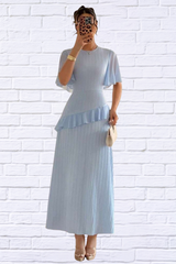 Ruffled Round Neck Flutter Sleeve Dress
