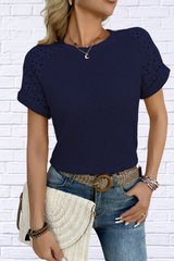 Hollow Out Waffle Knit Short Sleeve T-Shirt