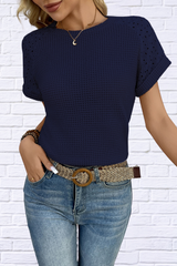Hollow Out Waffle Knit Short Sleeve T-Shirt
