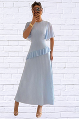 Ruffled Round Neck Flutter Sleeve Dress