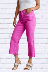 Crop Chloe Full Size Tummy Control High Waist Raw Hem Jeans