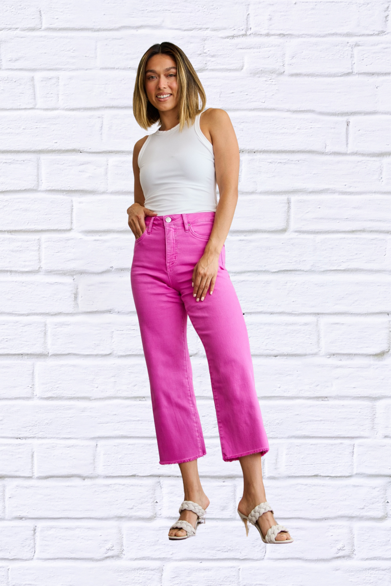 Crop Chloe Full Size Tummy Control High Waist Raw Hem Jeans