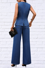 Effortless Style in One Set – Button Up Tank and Pants Denim Set