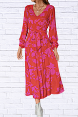 Floral V-Neck Long Sleeve Dress