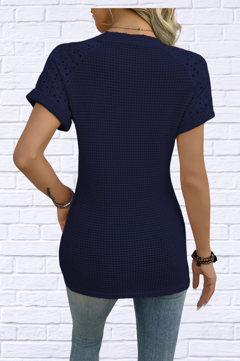 Hollow Out Waffle Knit Short Sleeve T-Shirt