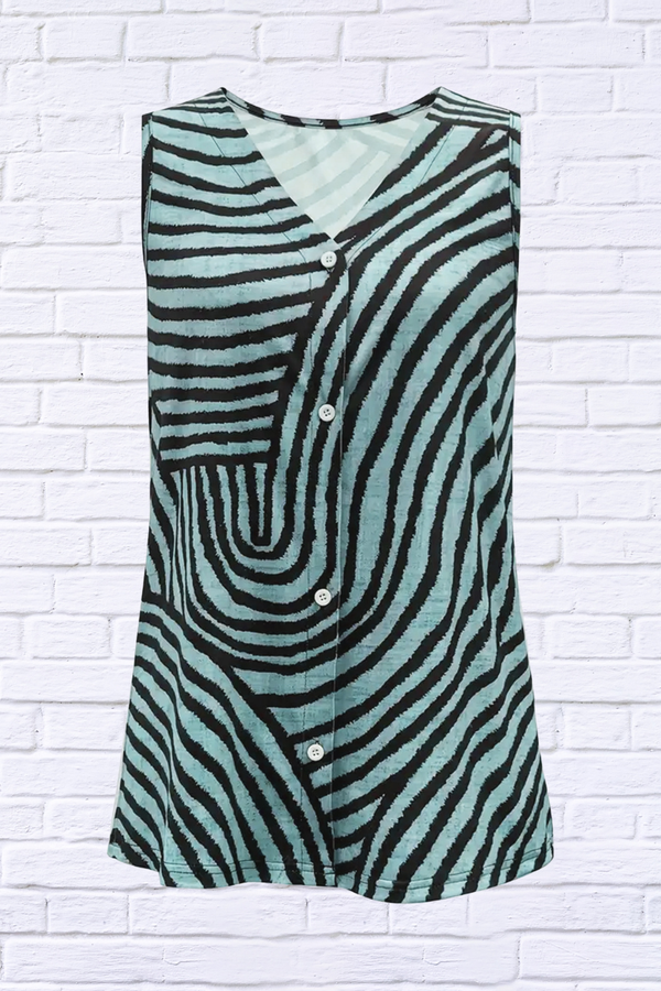 Sleeveless Zebra Print Button-Up Tank Top