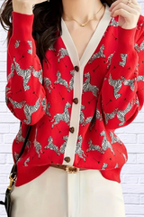 Women’s Casual V-Neck Zebra Print Cardigan