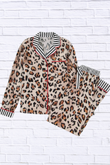 Leopard and Striped Trim Shirt and Pants Set