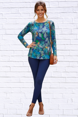 Tropical Toucan Print Long Sleeve Top – Soft Knit Round Neck Casual Statement Blouse