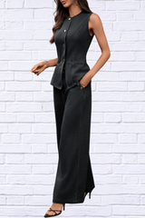 Effortless Style in One Set – Button Up Tank and Pants Denim Set