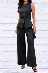 Effortless Style in One Set – Button Up Tank and Pants Denim Set