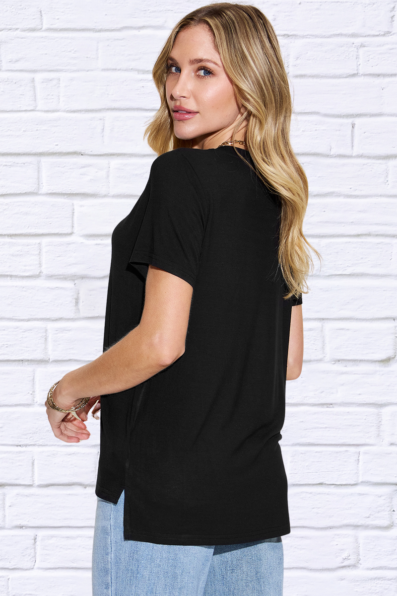 Basic Bae Full Size V-Neck High-Low T-Shirt