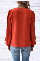 Swiss Dot Lace Detail Long Sleeve Blouse