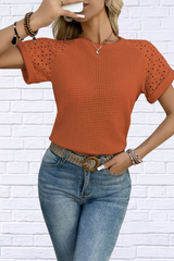Hollow Out Waffle Knit Short Sleeve T-Shirt