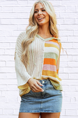 Harper Oversized Colorblock V Neck Hooded Sweater