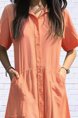 Button Front Short Sleeve Midi Dress