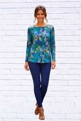 Tropical Toucan Print Long Sleeve Top – Soft Knit Round Neck Casual Statement Blouse
