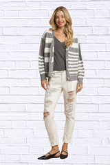 Umgee Cable-Knit Stripe Button-Up Cardigan