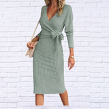Women's V-Neck Knitted Tie Dress - Fall Fashion 2023 | Diva USA