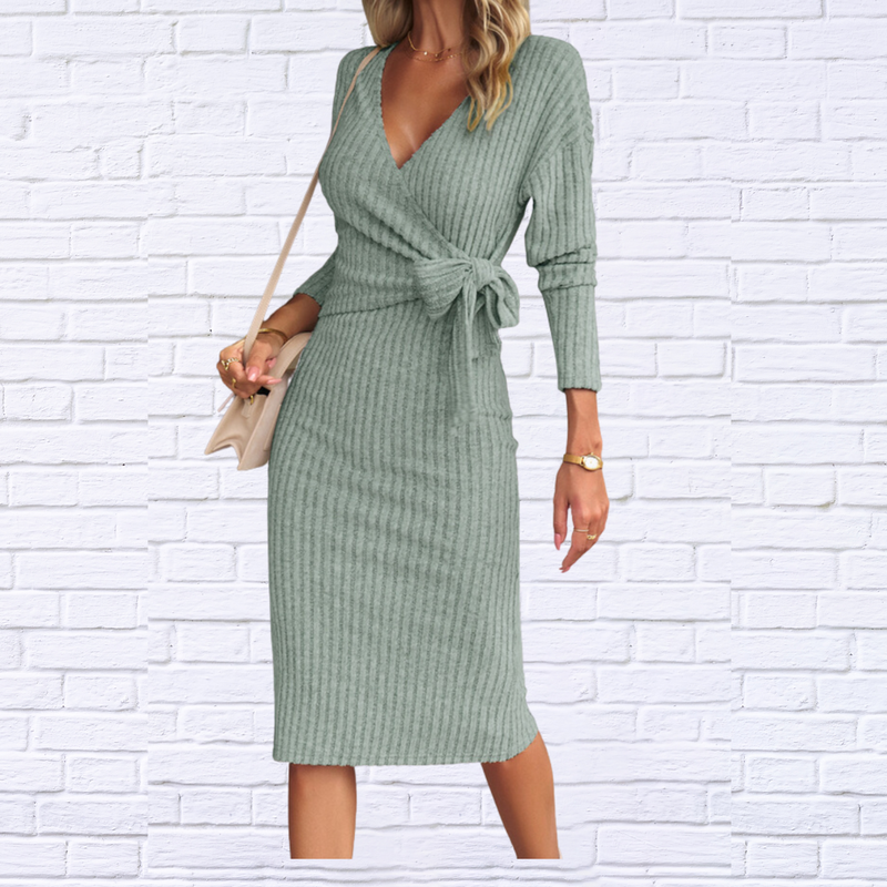 Women's V-Neck Knitted Tie Dress - Fall Fashion 2023 | Diva USA
