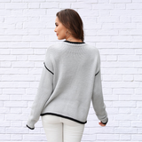 Round Neck Long Sleeve Waffle-Knit Sweater