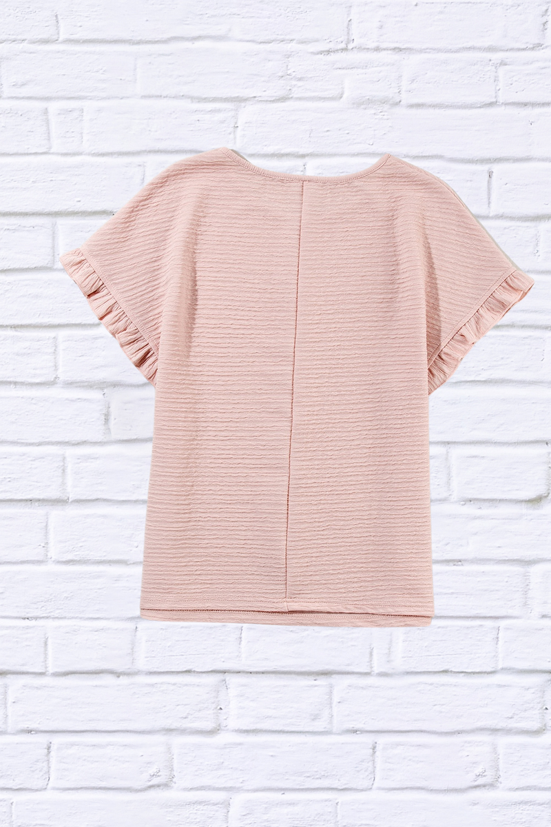 Round Neck Frill Short Sleeve T-Shirt