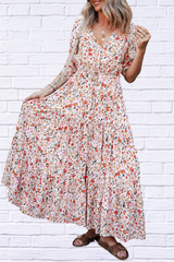 Boho Half Sleeve Floral V-Neck Maxi Dress – Free-Spirited Elegance for Every Occasion