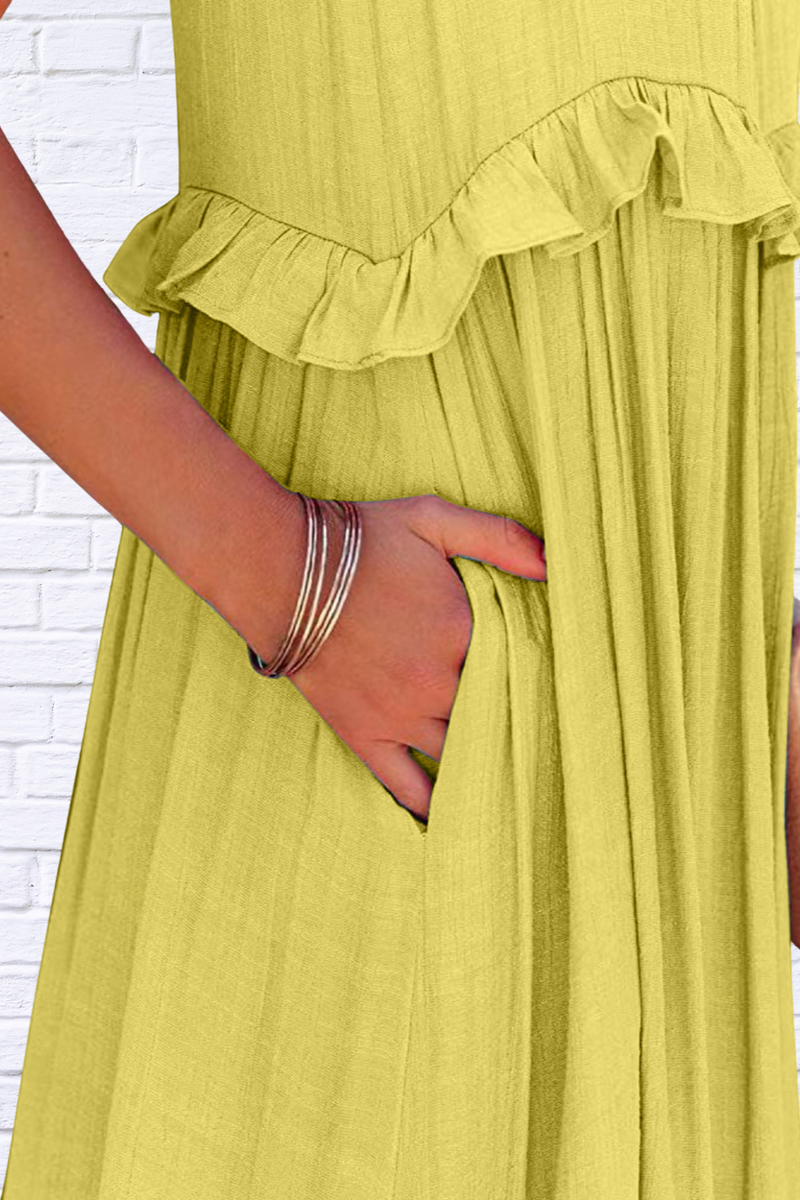 Ruffled Sleeveless Maxi Dress with Pockets