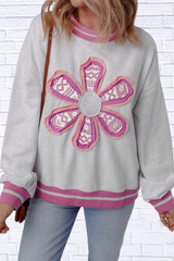 Flower Patch Contrast Trim Crew Neck Sweatshirt