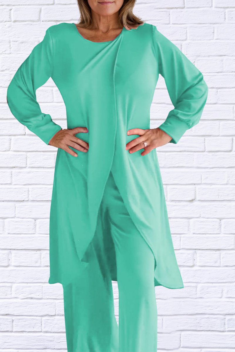 Full Size Slit Round Neck Long Sleeve Top and Pants Set