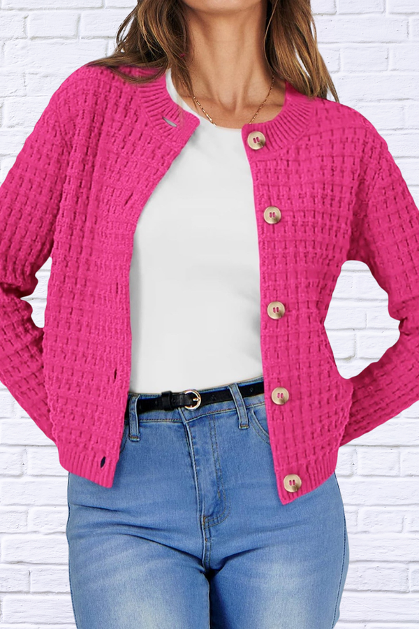 Textured Knit Button-Front Cardigan