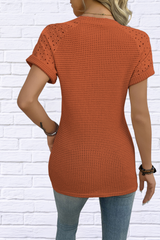 Hollow Out Waffle Knit Short Sleeve T-Shirt