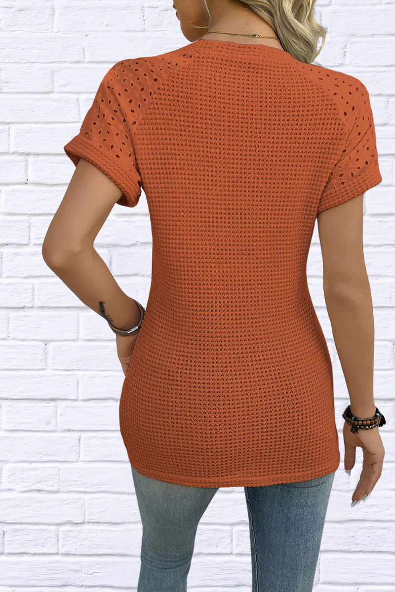 Hollow Out Waffle Knit Short Sleeve T-Shirt