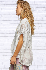 POL Asymmetrical V-Neck Short Sleeve Lace Top