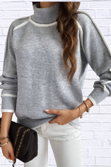 Turtleneck Contrast Trim Sweater with Ribbed Details