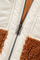 Color Block Plush Patchwork Zipper Stand Neck Vest Coat