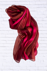 Chiffon Striped Scarf – Elegant Sheer Wrap in Deep Red & Fuchsi