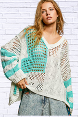 Elli Color-Blocked Stripe Pattern Knit Top with Twisted Weave