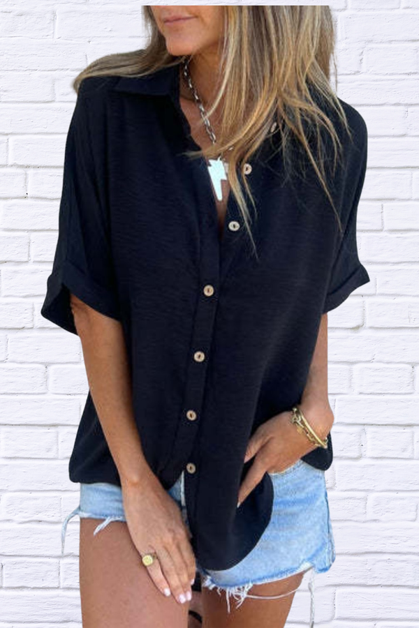 Full Size Collared Neck Half Sleeve Shirt Plus Size