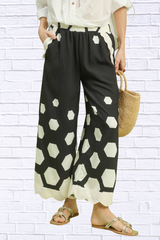 Umgee Hexagon Print Wide Leg Pants with Scalloped Hem