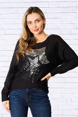 Sequin Graphic Dolman Sleeve Knit Top