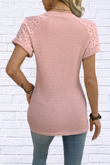Hollow Out Waffle Knit Short Sleeve T-Shirt