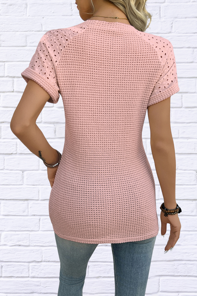 Hollow Out Waffle Knit Short Sleeve T-Shirt