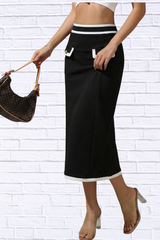 Contrast Trim Skirt (Black & White Trim Midi Skirt)
