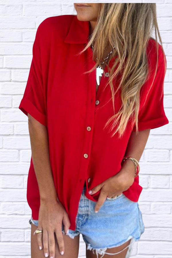 Full Size Collared Neck Half Sleeve Shirt Plus Size