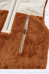 Color Block Plush Patchwork Zipper Stand Neck Vest Coat